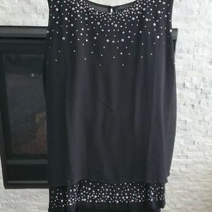 Black stud trim sleeveless blouse